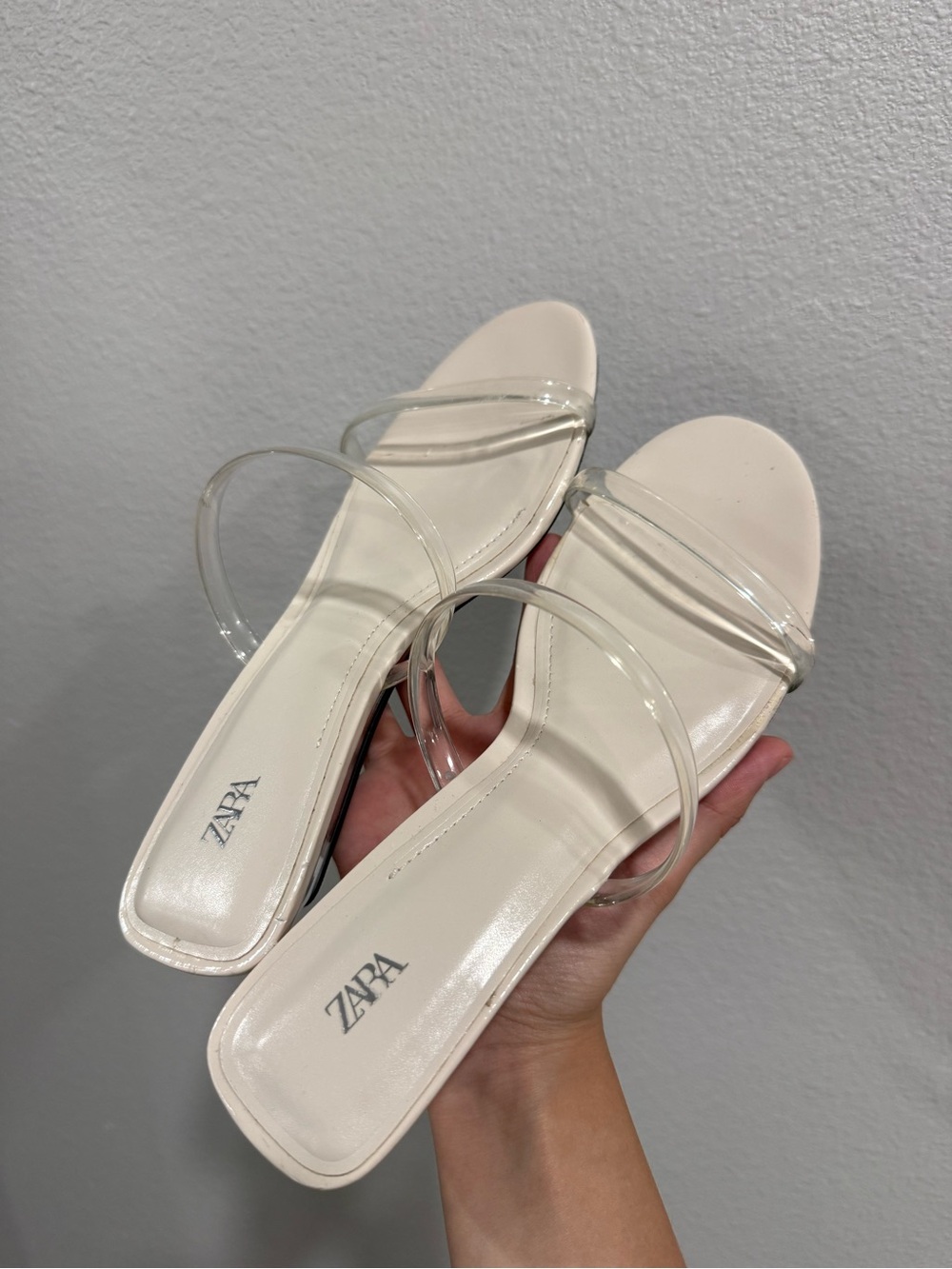 Zara Ivory Slide Sandals with Clear Straps